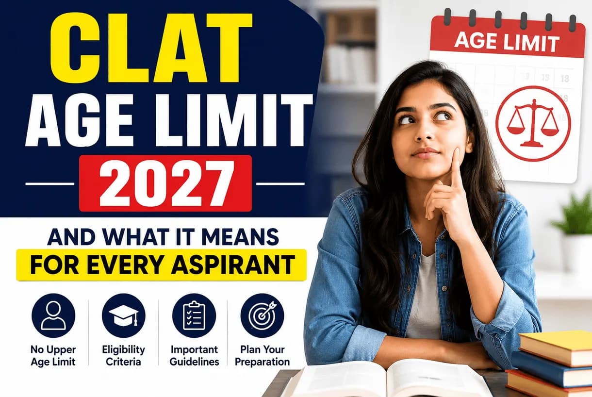 Infographic explaining CLAT age limit 2027 eligibility for UG PG and all categories