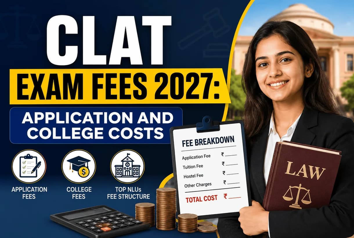 Table showing CLAT exam fees 2027 with category-wise application cost and NLU college fees