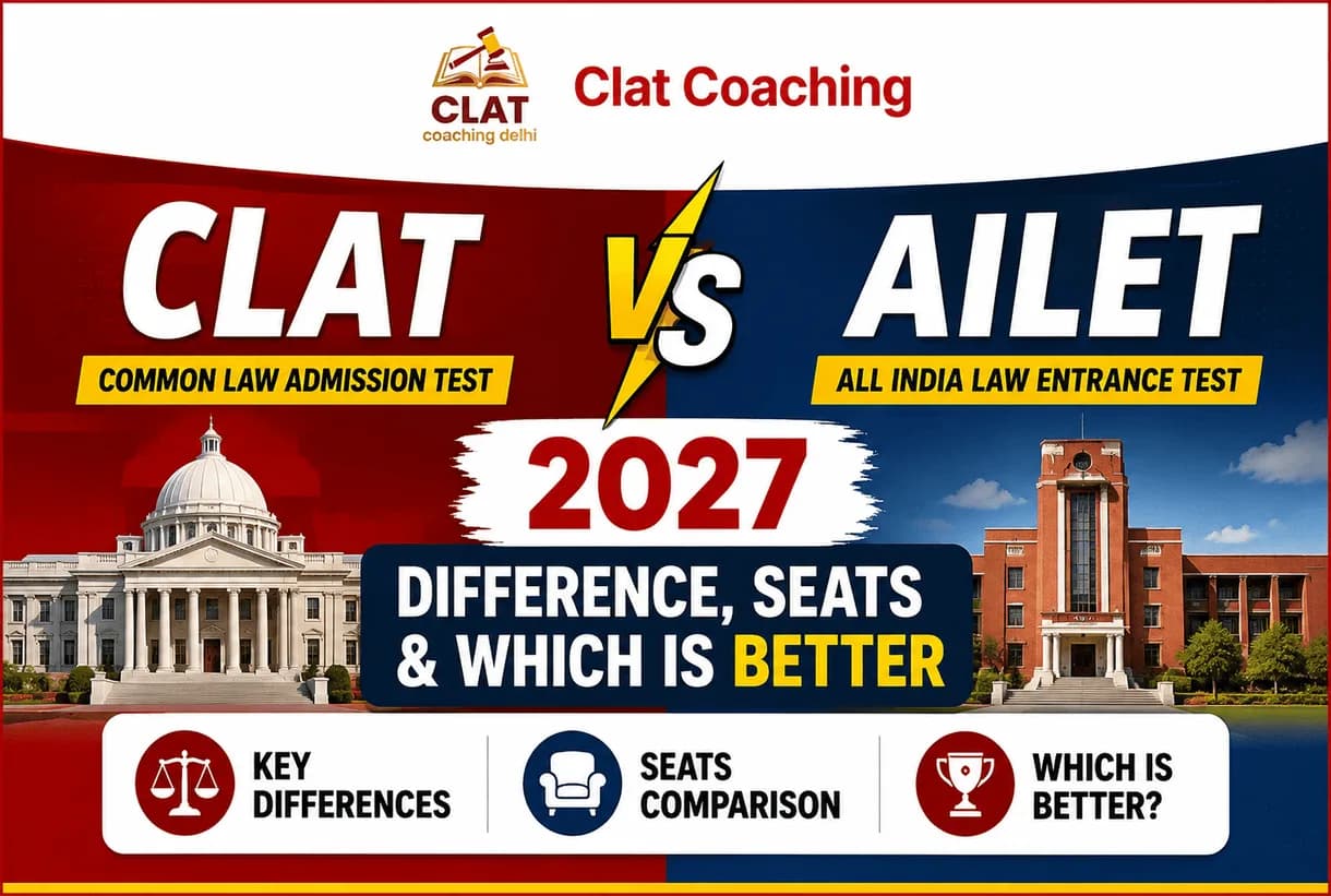 CLAT vs AILET difference 2027 comparison — exam pattern, seats, syllabus, eligibility and fees