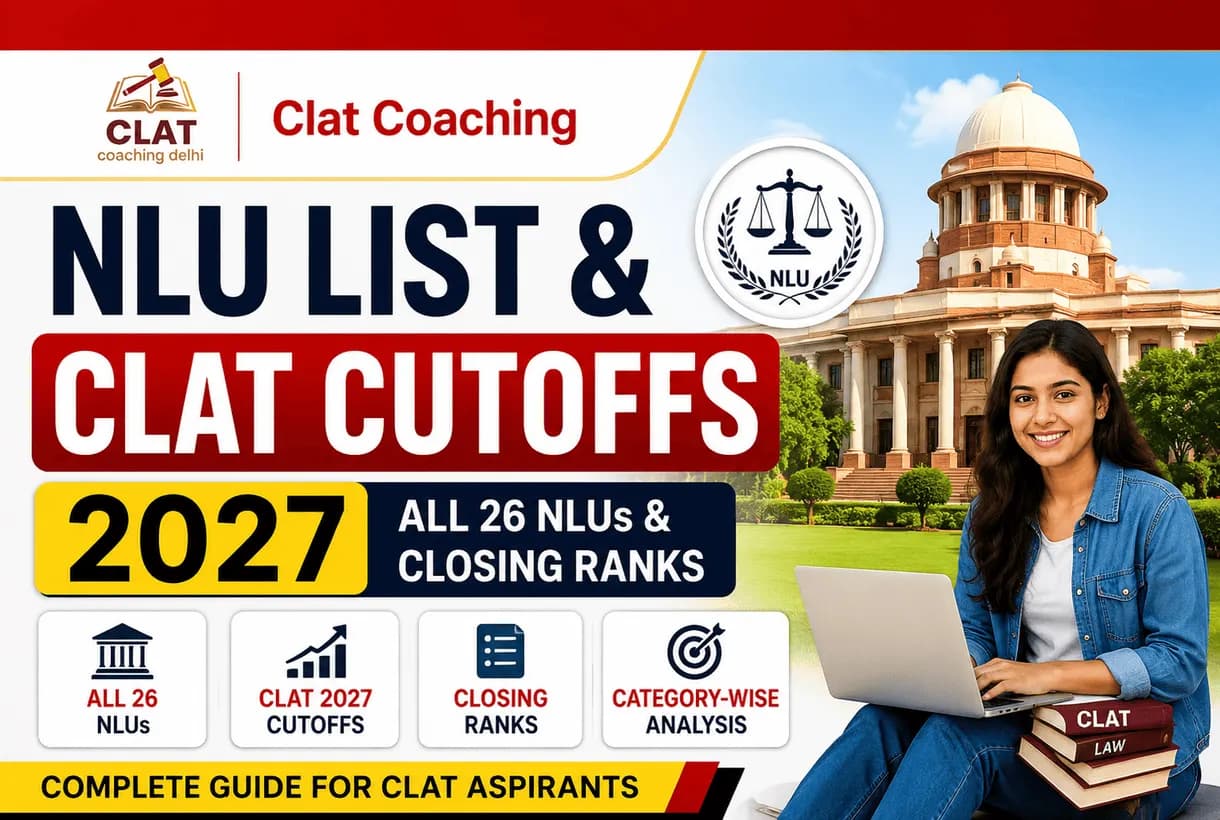 CLAT cutoff 2027 chart — 26 NLU list with category-wise closing ranks and marks-vs-rank guide