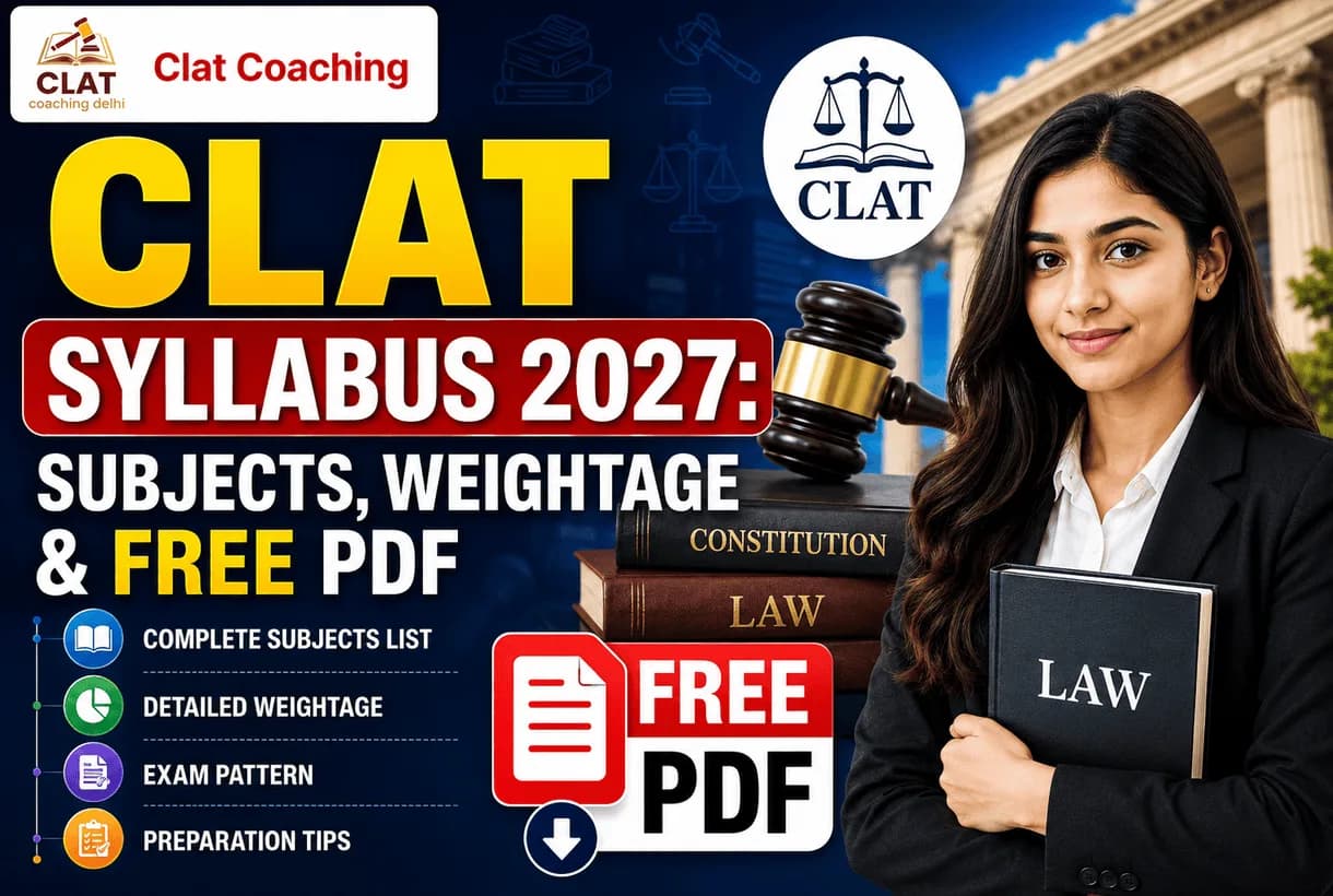 CLAT syllabus 2027 chart — five subjects with section-wise weightage and key topics