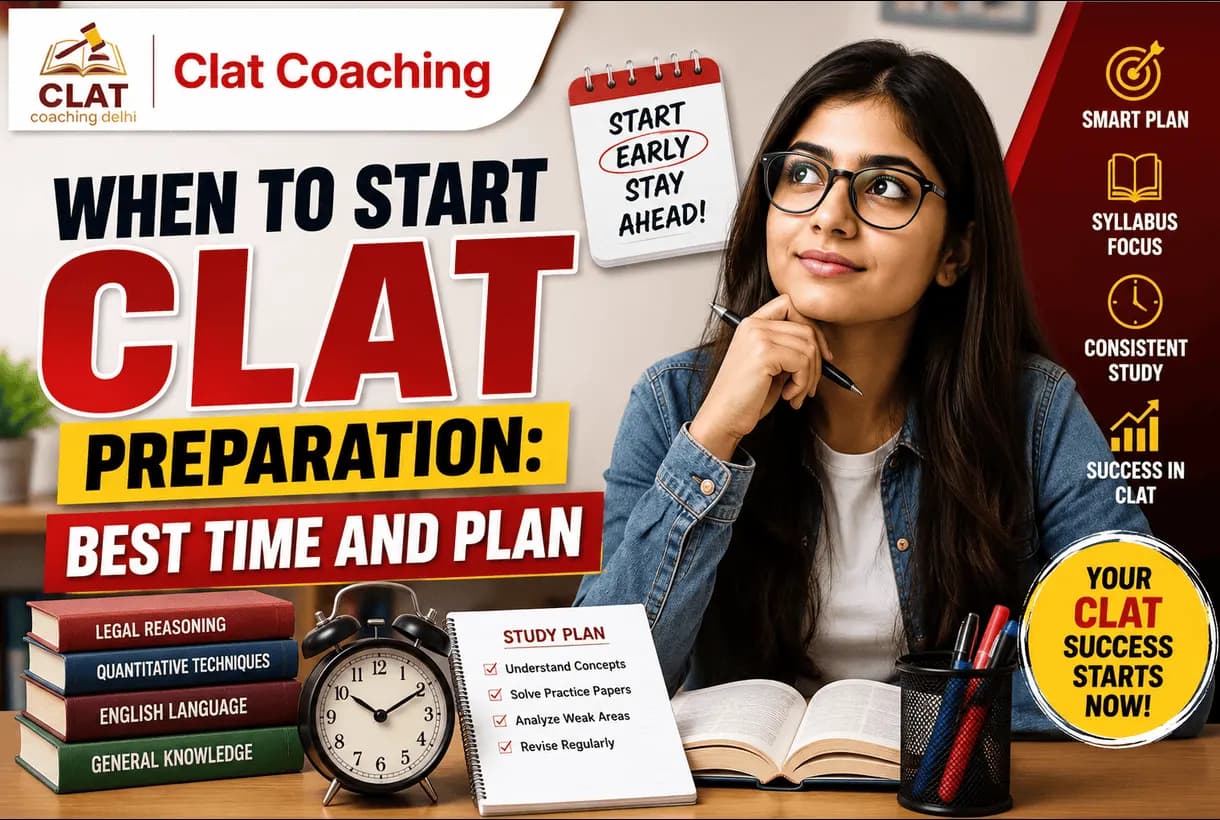 Timeline chart showing when to start CLAT preparation by class with an ideal study plan