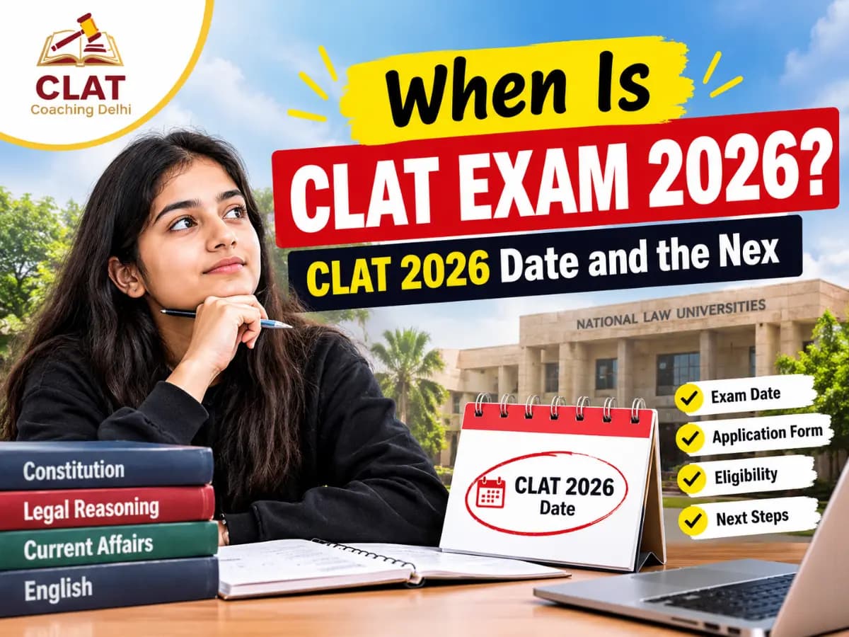 CLAT exam date calendar showing CLAT 2026 held on 7 December 2025 and CLAT 2027 on 6 December 2026, 2 PM to 4 PM